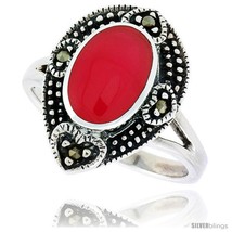 Size 6 - Sterling Silver Pear-shaped Ring, w/ 11 x 8 mm Oval-shaped Red Resin,  - £29.35 GBP