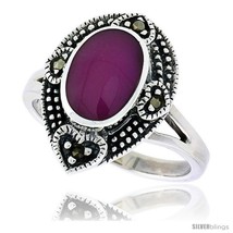 Size 8 - Sterling Silver Pear-shaped Ring, w/ 11 x 8 mm Oval-shaped Purple  - £28.80 GBP