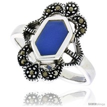 Size 8 - Sterling Silver Ring, w/ Hexagon-shaped Blue Resin, 3/4 in (19 mm)  - £20.50 GBP