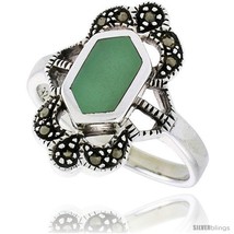 Size 7 - Sterling Silver Ring, w/ Hexagon-shaped Green Resin, 3/4 in (19 mm)  - £20.05 GBP