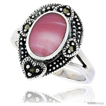  silver pear shaped ring w 11 x 8 mm oval shaped pink mother of pearl 3 4 in 18 mm wide thumb200