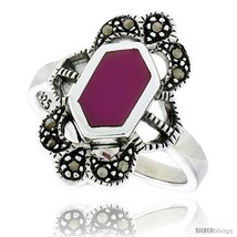 Size 6 - Sterling Silver Ring, w/ Hexagon-shaped Purple Resin, 3/4 in (19 mm)  - £20.44 GBP