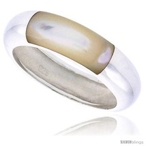 Size 7 - Sterling Silver Ladies' Band w/ Mother of Pearl, 1/4in  (6 mm)  - $36.46