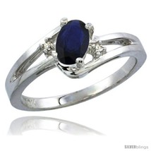 Size 7 - 10K White Gold Natural Blue Sapphire Ring Oval 6x4 Stone Diamond  - £284.83 GBP