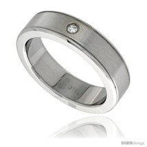 Size 9 - Surgical Steel Cubic Zirconia Grooved Ring 6mm Wedding Band Bull Nosed  - £17.38 GBP