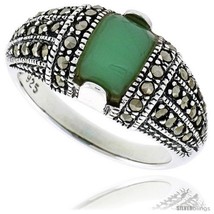 Size 7 - Sterling Silver Oxidized Dome Ring w/ Green Resin, 3/8in  (10 mm)  - £24.25 GBP