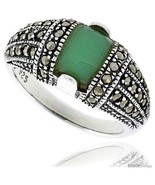 Size 7 - Sterling Silver Oxidized Dome Ring w/ Green Resin, 3/8in  (10 mm)  - £24.59 GBP