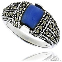 Sterling silver oxidized dome ring w blue resin 3 8 10 mm wide thumb200