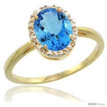 Size 9 - 10k Yellow Gold Blue Topaz Diamond Halo Ring 1.17 Carat 8X6 mm Oval  - £234.89 GBP