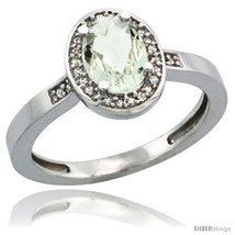 Size 10 - 14k White Gold Diamond Green-Amethyst Ring 1 ct 7x5 Stone 1/2 in  - £440.04 GBP