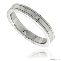 Size 11 - Surgical Steel 4mm Wedding Band Thumb Ring Grooved Edges High  - £13.14 GBP