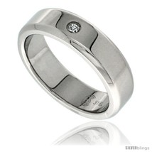 Size 8 - Surgical Steel 6mm Wedding Band Ring CZ Stone Polished Finish Bull  - £17.38 GBP