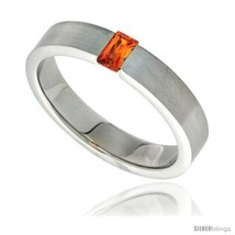 Size 8.5 - Surgical Steel Tension Set 5mm Wedding Band Ring Orange Cubic  - £17.51 GBP
