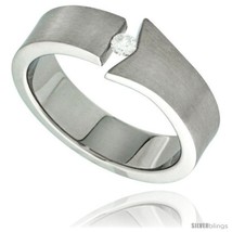 Size 10 - Surgical Steel 6mm Wedding Band Ring Tension Set CZ Stone Flared Edge  - $21.94