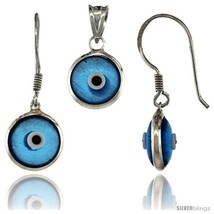 Sterling Silver Translucent Blue Color Evil Eye Pendant &amp; Earrings  - $17.65