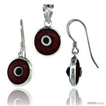 Sterling Silver Red Color Evil Eye Pendant & Earrings Set -Style  - £13.94 GBP