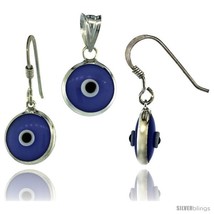 Sterling Silver Blue-Violet Color Evil Eye Pendant &amp; Earrings  - £14.15 GBP