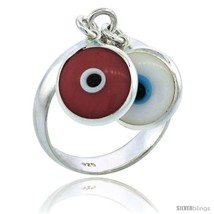 Size 6 - Sterling Silver White &amp; Pink Color Double Evil Eye  - £28.25 GBP