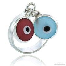 Size 8.5 - Sterling Silver Blue &amp; Pink Color Double Evil Eye  - £28.10 GBP