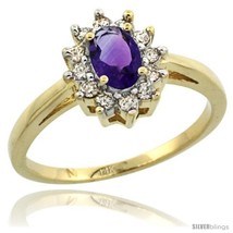 Size 7 - 14k Yellow Gold Amethyst Diamond Halo Ring Oval Shape 1.2 Carat 6X4  - £597.23 GBP