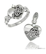Size 7 - Sterling Silver Quinceanera 15 ANOS Heart Ring &amp; Pendant Set CZ... - £53.41 GBP