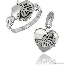 Size 5 - Sterling Silver Quinceanera 15 ANOS Heart Ring &amp; Pendant Set CZ... - $66.82