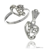 Size 6 - Sterling Silver Quinceanera 15 ANOS Heart Ring &amp; Pendant Set CZ... - £40.89 GBP