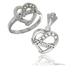 Sterling silver amor heart ring pendant set cz stones rhodium finished thumb200
