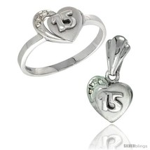 Ver quinceanera 15 anos heart ring pendant set cz stones rhodium finished style rpzh115 thumb200