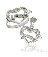 Size 6 - Sterling Silver AMOR w/ Cupid&#39;s Bow Ring &amp; Pendant Set CZ Stones  - £67.03 GBP