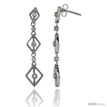 Sterling Silver Diamond Shape Cut Outs Journey Dangle Earrings w/ Brilliant Cut  - $43.87