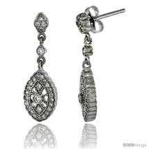 Sterling Silver Marquise Shape Dangle Earrings w/ Brilliant Cut CZ Stones, 1  - $42.98