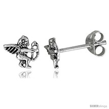 Tiny Sterling Silver Cupid Stud Earrings 5/16  - $15.07