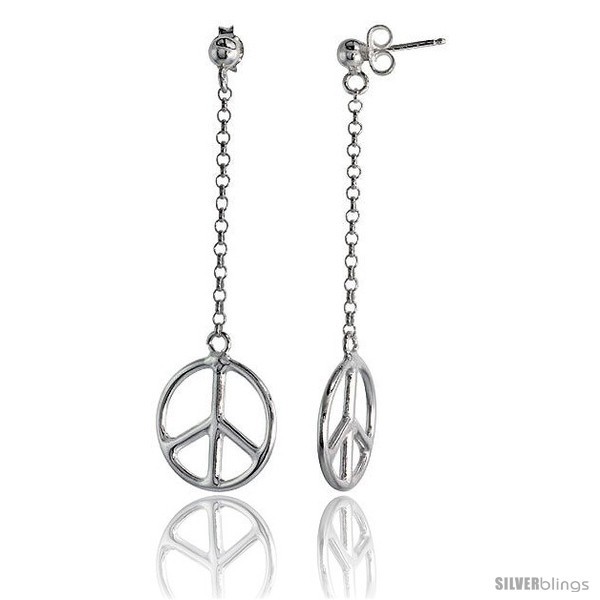 Primary image for Sterling Silver Peace Drop Earrings, 2 3/8 in 