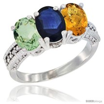 Size 5 - 14K White Gold Natural Green Amethyst, Blue Sapphire &amp; Whisky Quartz  - £610.98 GBP