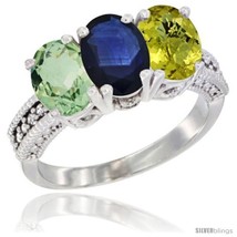 Size 5 - 14K White Gold Natural Green Amethyst, Blue Sapphire &amp; Lemon Quartz  - £610.98 GBP