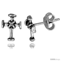 Tiny Sterling Silver Cross Stud Earrings 3/8 in -Style  - £10.36 GBP