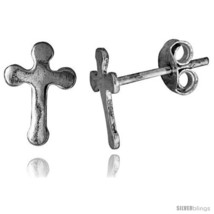 Tiny Sterling Silver Cross Stud Earrings 3/8 in -Style  - £10.36 GBP