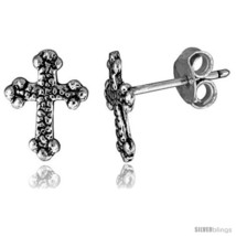 Tiny Sterling Silver Cross Stud Earrings 7/16  - £10.36 GBP