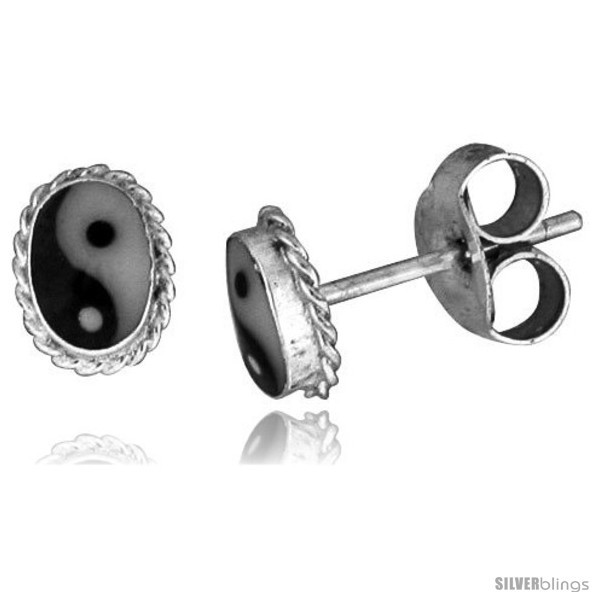 Primary image for Sterling Silver Yin-Yang Stud Earrings 1/4 X 3/16 in( 6mm X 5 