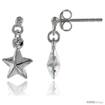 Tiny Sterling Silver Dangle Star Earrings, 5/8  - £14.25 GBP