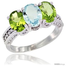 14k white gold natural aquamarine peridot sides ring 3 stone 7x5 mm oval diamond accent thumb200