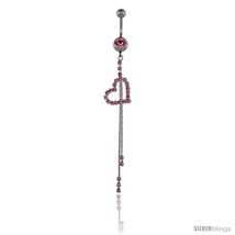 Surgical Steel Heart Cut Out Belly Button Ring w/ Pink Crystals, 3 1/8 i... - £9.77 GBP