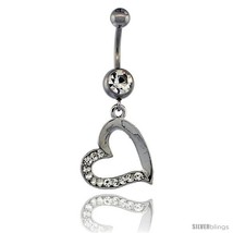 Surgical Steel Heart Cut Out Belly Button Ring w/ Crystals, 1 3/16 in (3... - $12.25