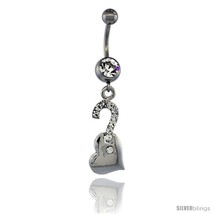 Surgical Steel Question Mark on Heart Belly Button Ring w/ Crystals, 1 1... - $12.25