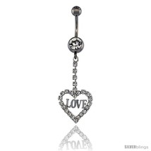 Surgical Steel Heart (LOVE) Belly Button Ring w/ Crystals, 1 5/8 in (41 ... - £9.79 GBP