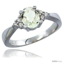 Size 9 - 14k White Gold Ladies Natural Green Amethyst Ring oval 7x5 Stone  - £413.50 GBP