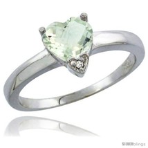 Size 5 - 14K White Gold Natural Green Amethyst Heart-shape 7x7 Stone Diamond  - £273.66 GBP