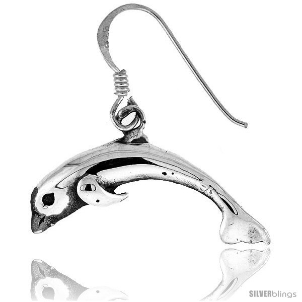 Primary image for Tiny Sterling Silver Dolphin Dangle Earrings 1 