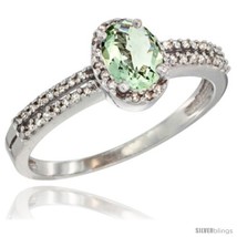Size 8 - 14k White Gold Ladies Natural Green Amethyst Ring oval 6x4 Stone  - £470.36 GBP